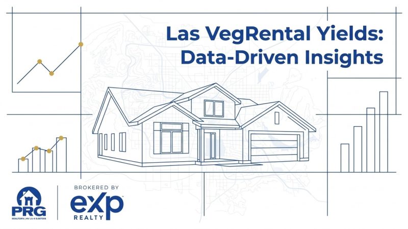 Blueprint-style house, charts, and text: Las Vegas Rental Yields: Data-Driven Insights.